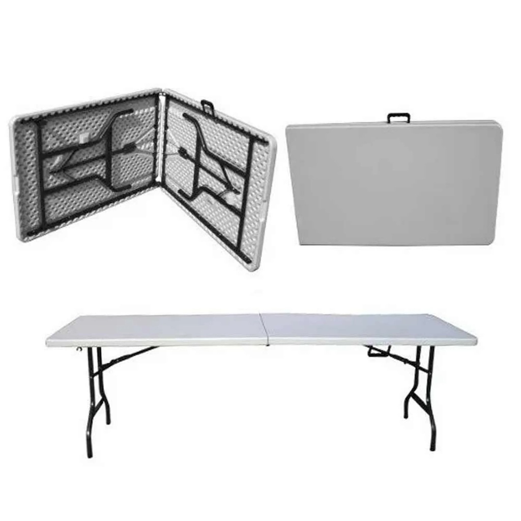 Mesa plástica plegable tipo portafolio de 180 x 0.70m