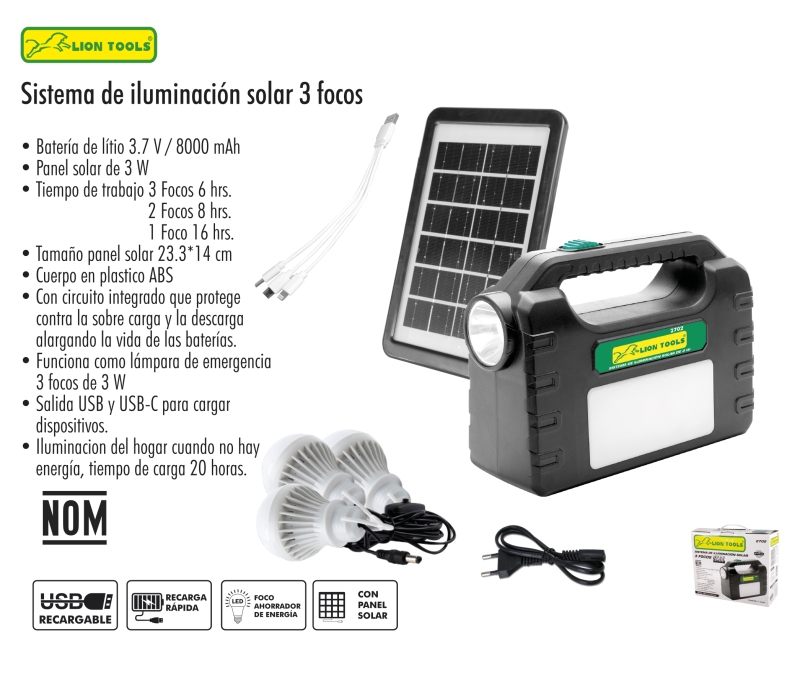 Sistema de iluminación solar 9W LION