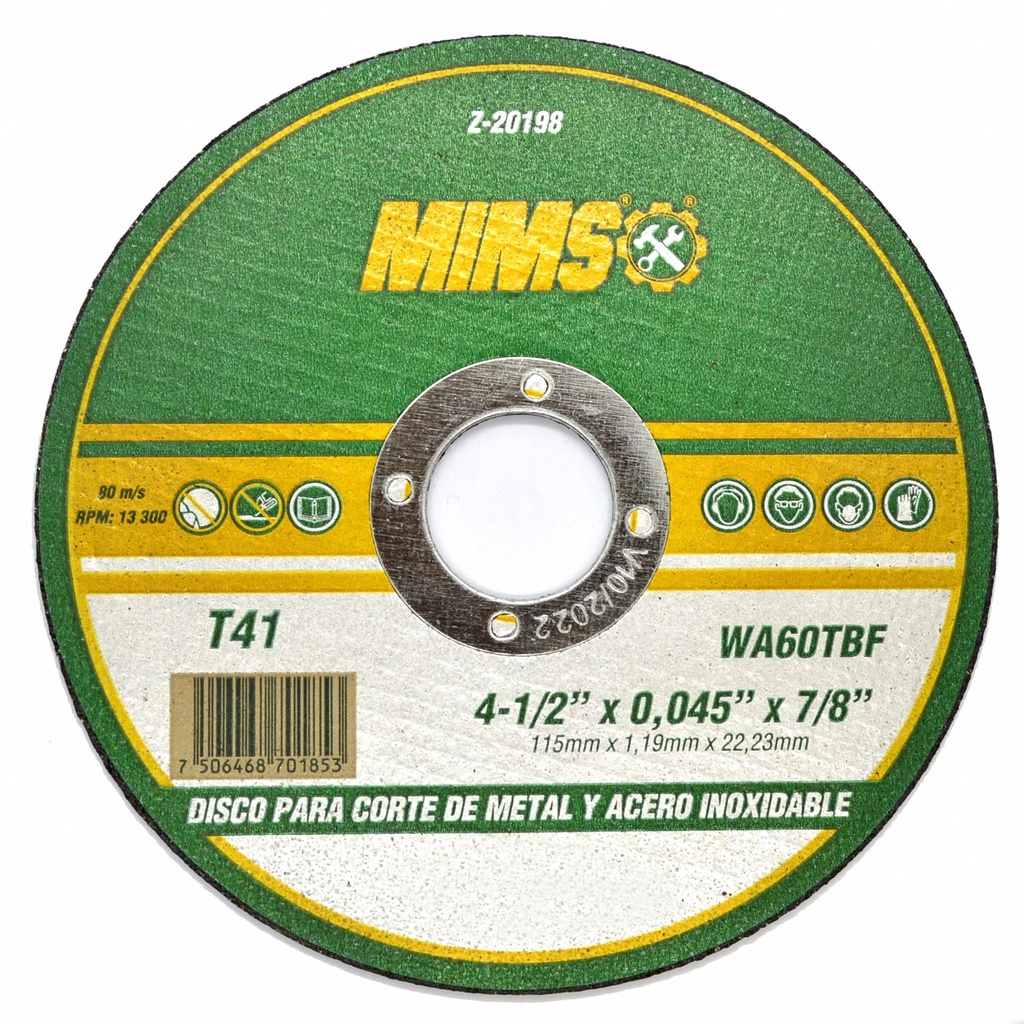 Disco de corte recto para metal y acero inoxidable